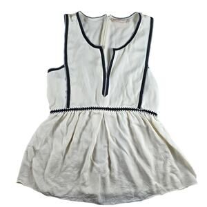 Tory Burch Silk Cream Black Trim Sleeveless Scoop Neck Lined Blouse Ivory Top 6